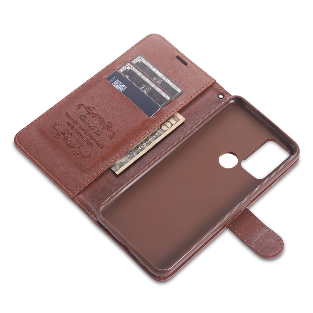 AZNS TPU + PU Leather Wallet Stand Phone Protective Case for Oppo A32 (2020)/A53 (2020) - Brown-9