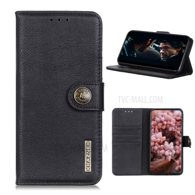 KHAZNEH Leather Phone Cover Shell with Wallet and Stand for Realme 7 (Global)/7 (Asia) - Black-1