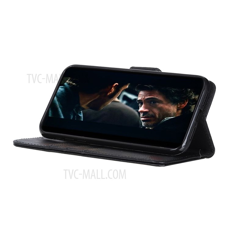 KHAZNEH Leather Phone Cover Shell with Wallet and Stand for Realme 7 (Global)/7 (Asia) - Black-4