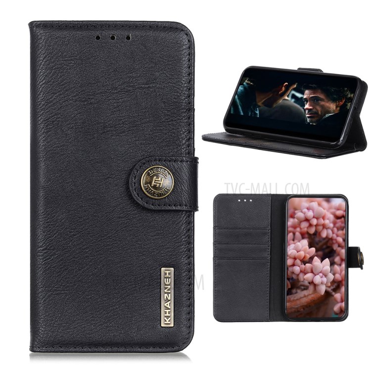 KHAZNEH Magnetic Leather Wallet Stand Phone Cover Shell for Realme C3i - Black-1
