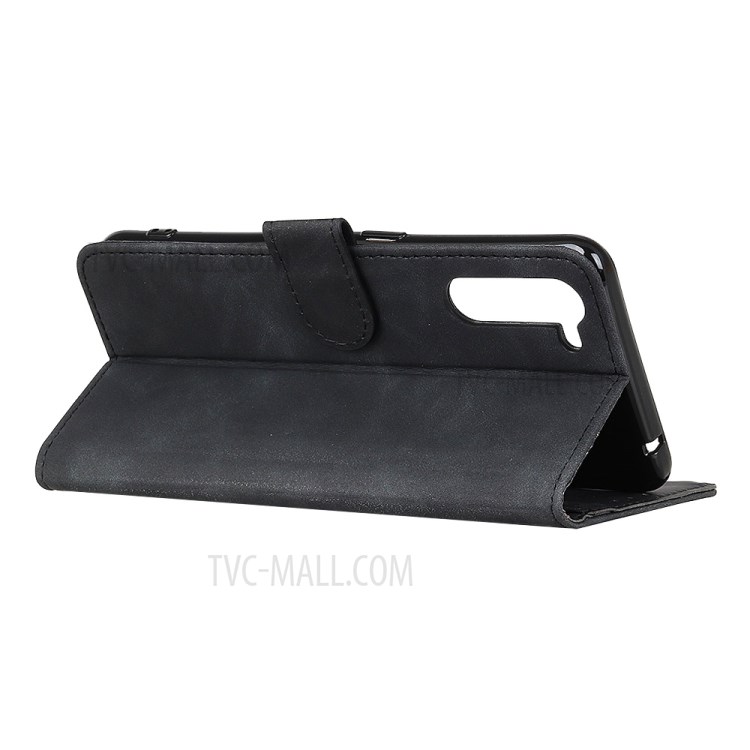 KHAZNEH Vintage Vein Leather Phone Cover Shell with Wallet and Stand for Realme C3i - Black-4