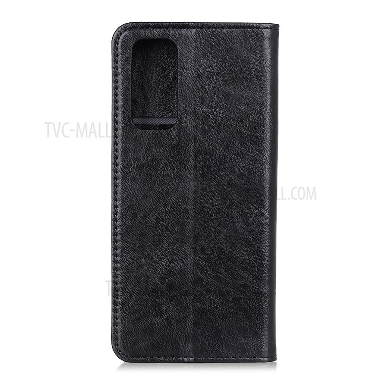 Cuero De Caballo Cáscara De Auto-absorción Loca Cubierta Del Teléfono De La Carpeta Para Realme 7 (Asia) / (global) - Negro-3