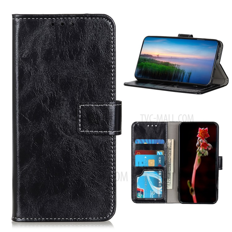 Vintage Crazy Horse Skin Leather Wallet Phone Protective Shell for Realme 7 (Global)/(Asia) - Black-1