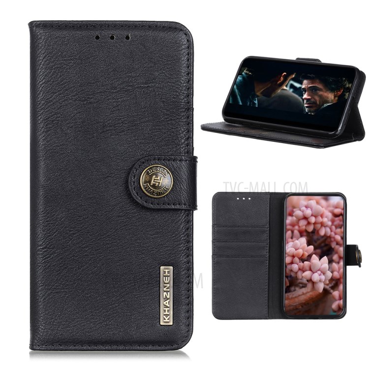 KHAZNEH Leather Wallet Stand Phone Cover Shell with Magnetic Buckle for Realme 7 (Global)/7 (Asia) - Black-1