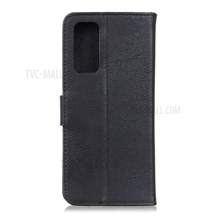 KHAZNEH Leather Wallet Stand Phone Cover Shell with Magnetic Buckle for Realme 7 (Global)/7 (Asia) - Black-7