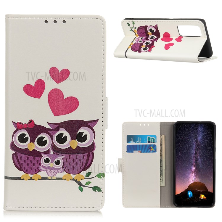 Pattern Printing Leather Phone Wallet Stand Protective Case for Realme 7 (Asia)/7 (Global) - Owl-1