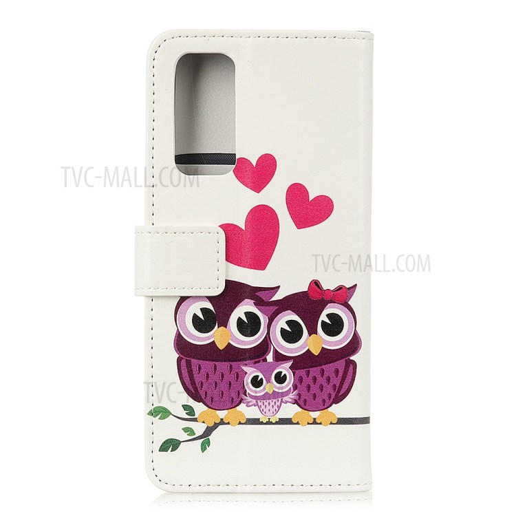 Pattern Printing Leather Phone Wallet Stand Protective Case for Realme 7 (Asia)/7 (Global) - Owl-2
