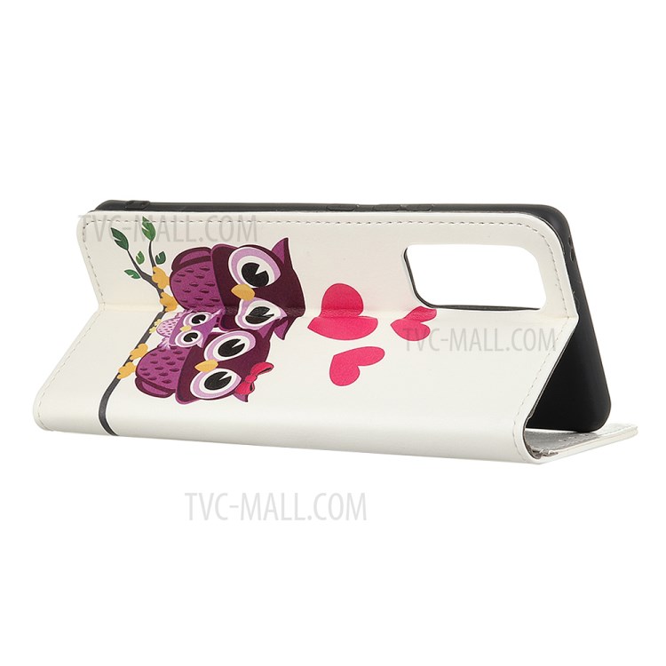 Pattern Printing Leather Phone Wallet Stand Protective Case for Realme 7 (Asia)/7 (Global) - Owl-3