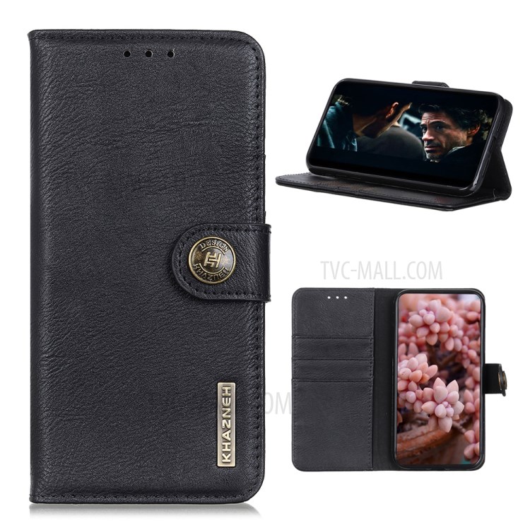 KHAZNEH Magnetic Buckle Leather Wallet Stand Phone Cover Shell for OPPO F17/A73 2020 - Black-1