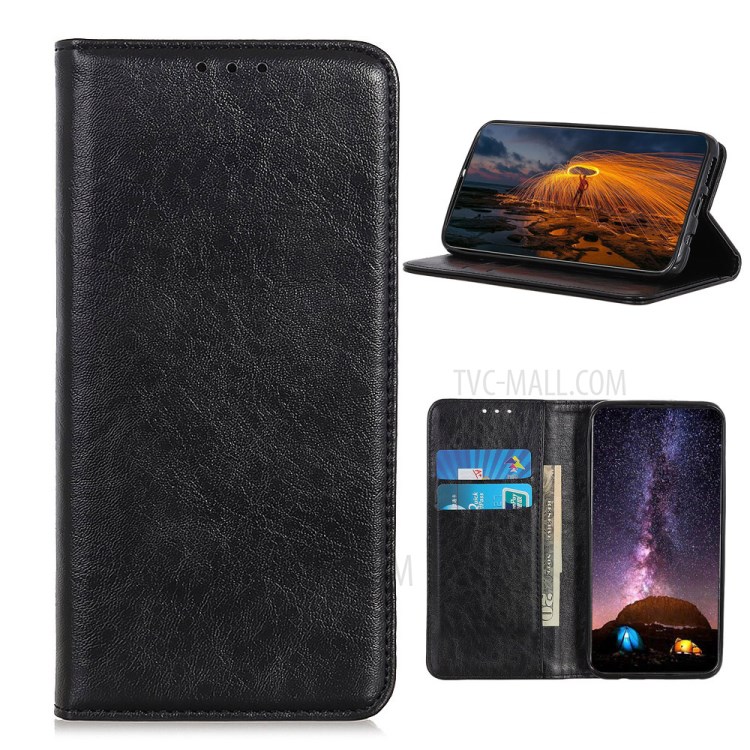 Magnetic Crazy Horse Texture Leather Phone Cover Shell for OPPO F17/A73 2020 - Black-1