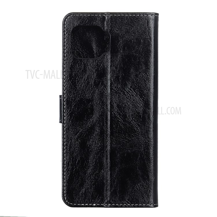 Vintage Style Crazy Horse Leather Wallet Phone Cover Case for Oppo F17/A73 2020 - Black-2