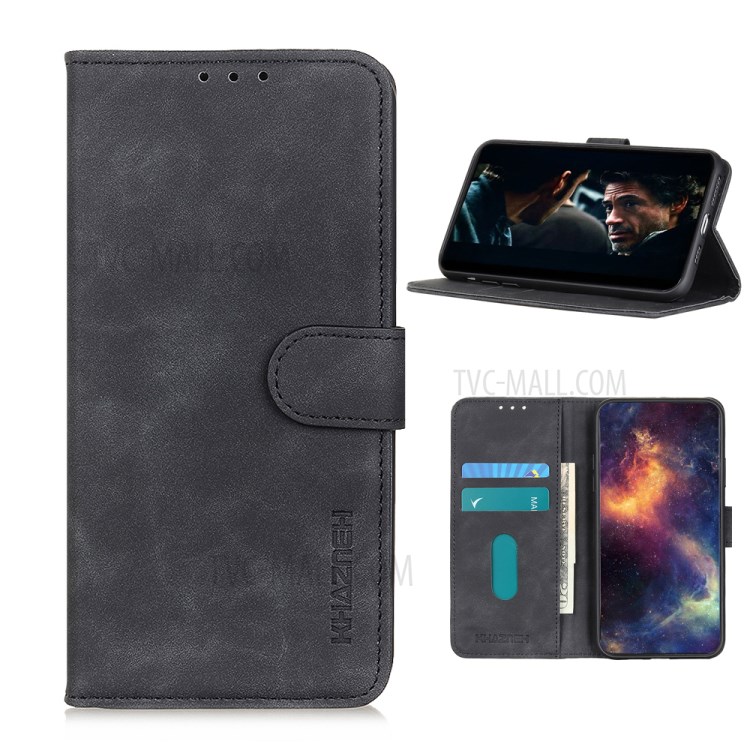 KHAZNEH Vintage Style Leather Wallet Phone Protection Case for Oppo F17/A73 2020 - Black-1