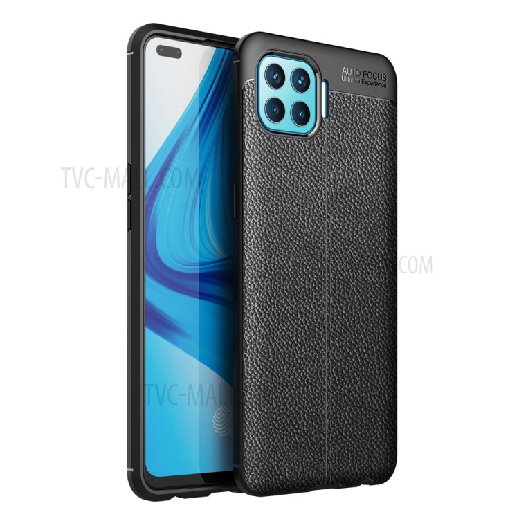 Litchi Texture Soft TPU Phone Cover Case for Oppo F17 Pro - Black-1