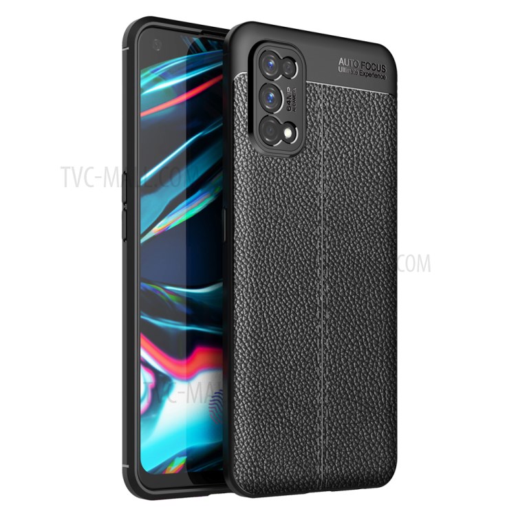 Litchi Texture Soft TPU Phone Case Shell for Realme 7 Pro - Black-1