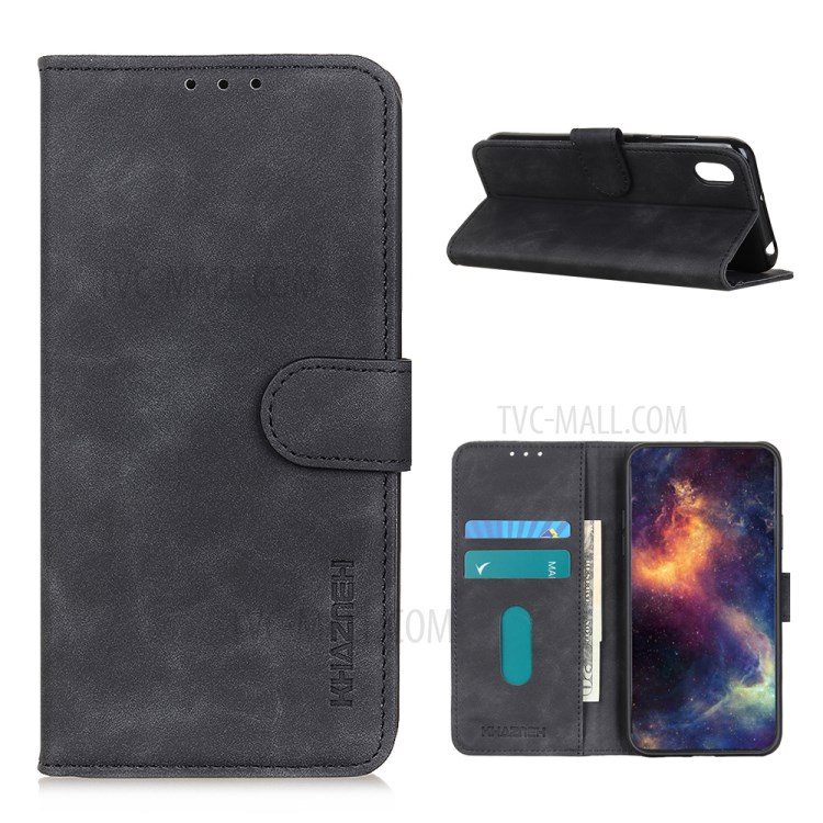 KHAZNEH Vintage Style Leather Wallet Phone Protection Case for Vivo Y70/Y93 - Black-1
