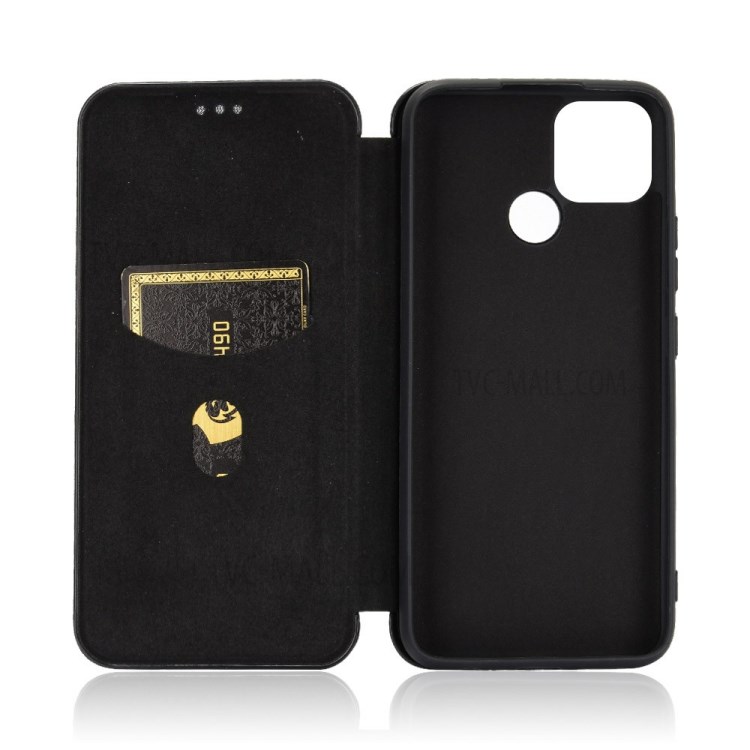 Auto-absorbed Carbon Fiber Leather Cover with Card Slot for Realme C12/Narzo 20 - Black-3