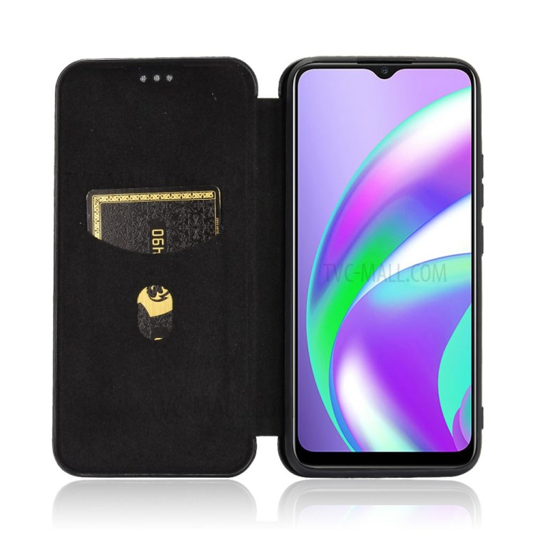 Auto-absorbed Carbon Fiber Leather Cover with Card Slot for Realme C12/Narzo 20 - Black-4