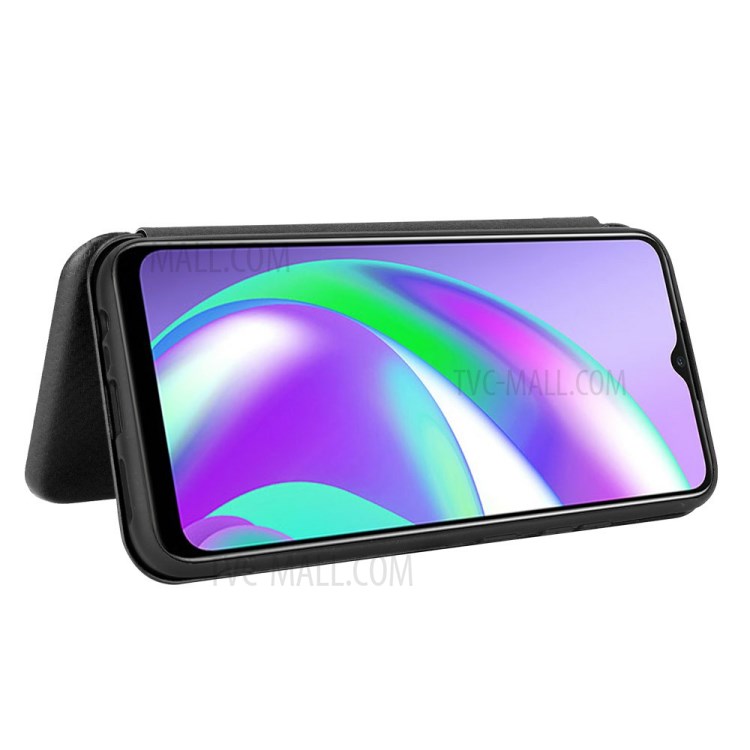 Auto-absorbed Carbon Fiber Leather Cover with Card Slot for Realme C12/Narzo 20 - Black-5