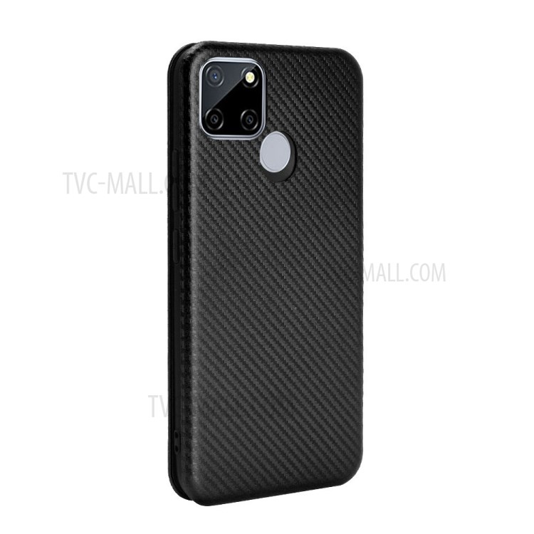 Auto-absorbed Carbon Fiber Leather Cover with Card Slot for Realme C12/Narzo 20 - Black-6