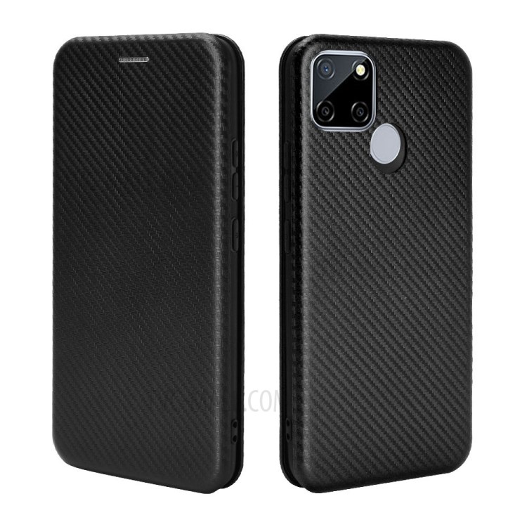 Auto-absorbed Carbon Fiber Leather Cover with Card Slot for Realme C12/Narzo 20 - Black-7