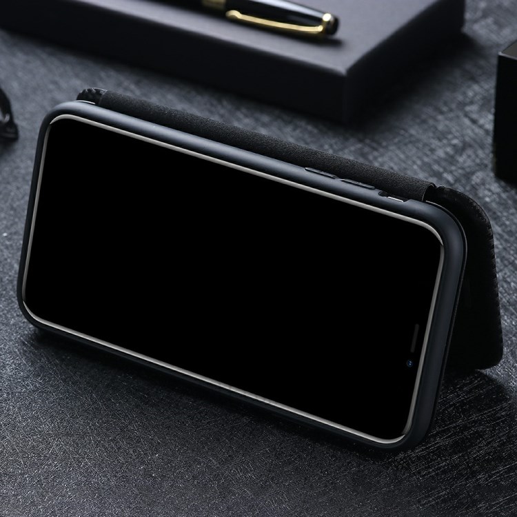 Carbon Fiber Auto-absorbed Leather Shell with Card Holder for Oppo Reno4 SE - Black-20