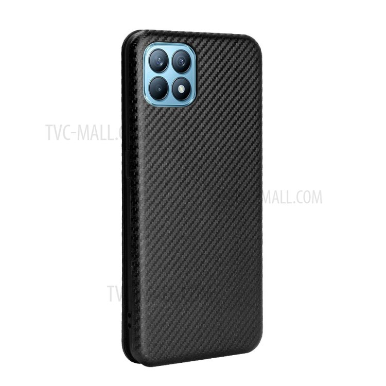 Carbon Fiber Auto-absorbed Leather Shell with Card Holder for Oppo Reno4 SE - Black-6