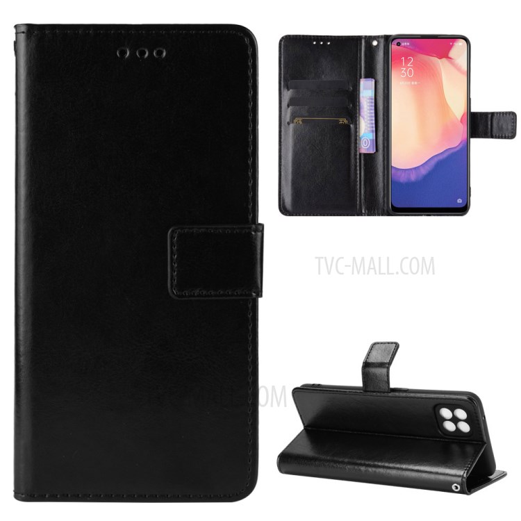 Crazy Horse Texture Magnetic Leather Phone Wallet Phone Case for Oppo Reno4 SE - Black-1