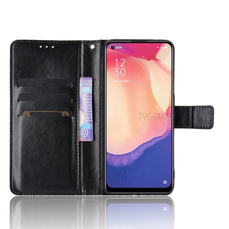 Crazy Horse Texture Magnetic Leather Phone Wallet Phone Case for Oppo Reno4 SE - Black-4