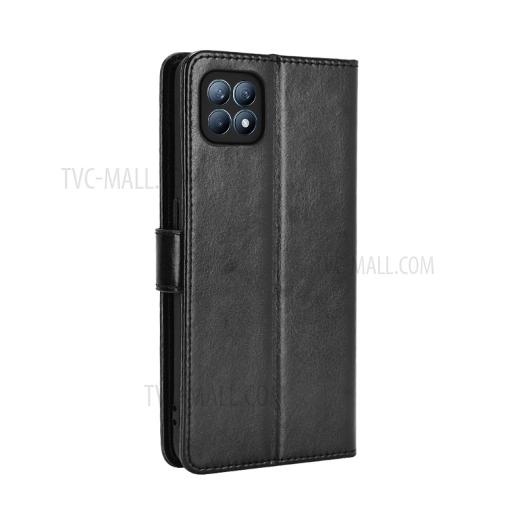 Crazy Horse Texture Magnetic Leather Phone Wallet Phone Case for Oppo Reno4 SE - Black-6