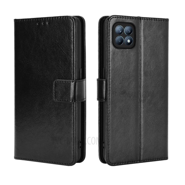 Crazy Horse Texture Magnetic Leather Phone Wallet Phone Case for Oppo Reno4 SE - Black-7
