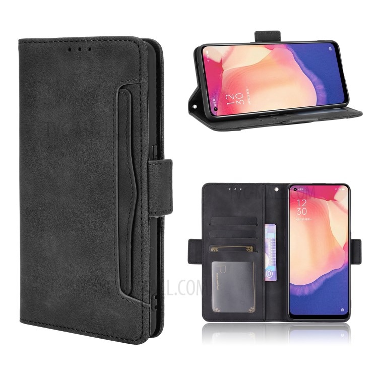 TPU + PU Leather Wallet Phone Cover with Draw-Out Card Slots Shell for Oppo Reno4 SE - Black-1
