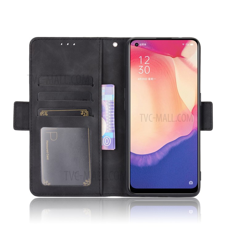 TPU + PU Leather Wallet Phone Cover with Draw-Out Card Slots Shell for Oppo Reno4 SE - Black-4