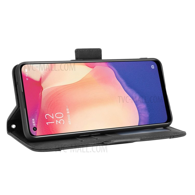 TPU + PU Leather Wallet Phone Cover with Draw-Out Card Slots Shell for Oppo Reno4 SE - Black-5