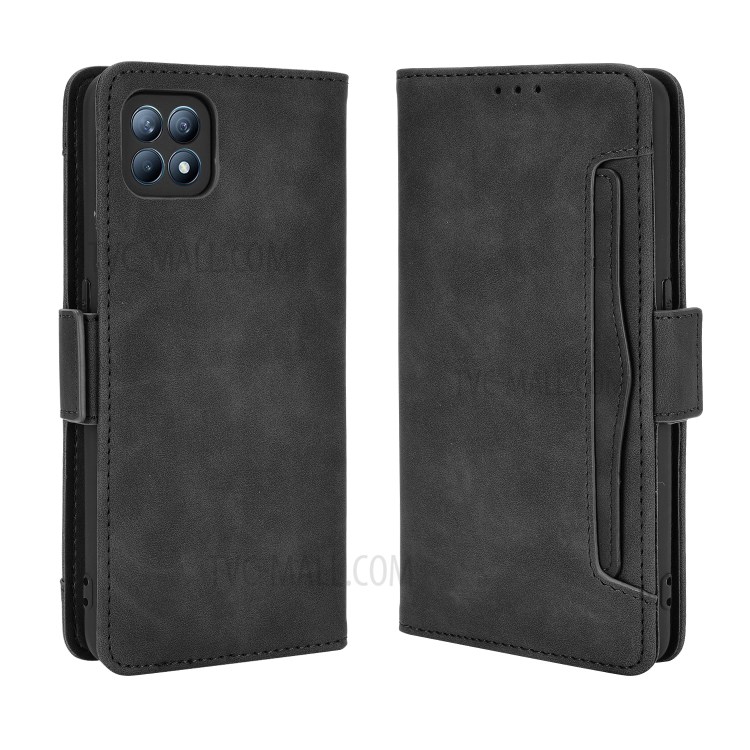 TPU + PU Leather Wallet Phone Cover with Draw-Out Card Slots Shell for Oppo Reno4 SE - Black-7