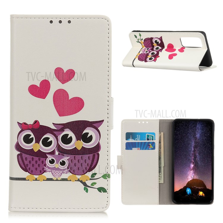 Pattern Printing Leather Phone Wallet Stand Protective Case for Oppo Reno4 Pro 5G - Heart and Owl-1