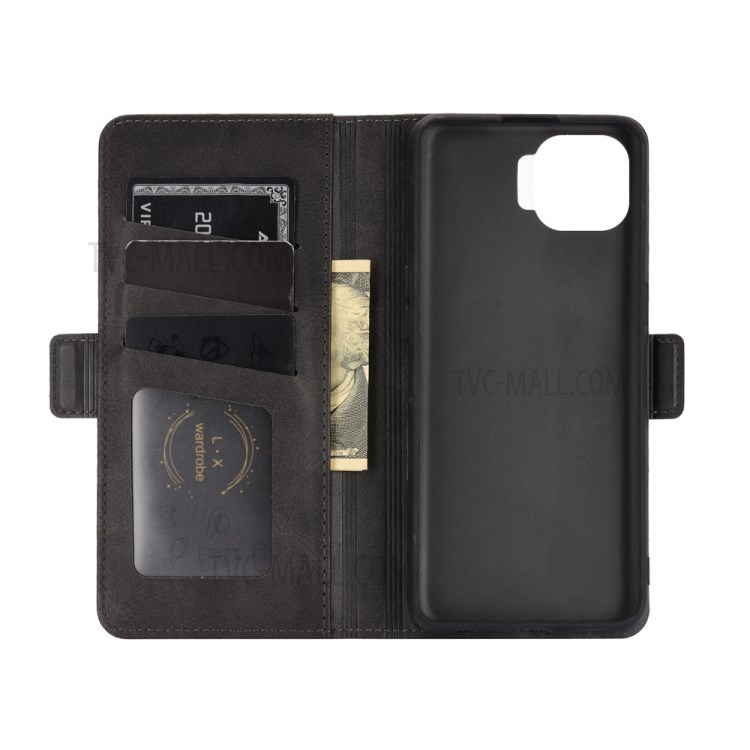 Double Magnetic Clasp PU Leather Wallet Stand Case Cover for Oppo F17 - Black-2