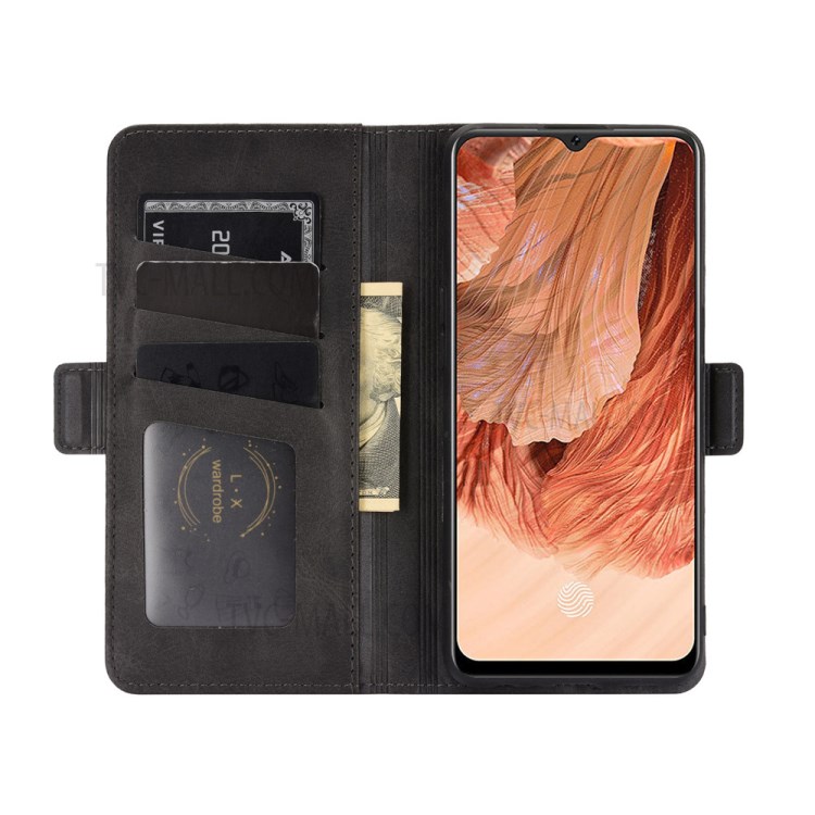 Double Magnetic Clasp PU Leather Wallet Stand Case Cover for Oppo F17 - Black-3