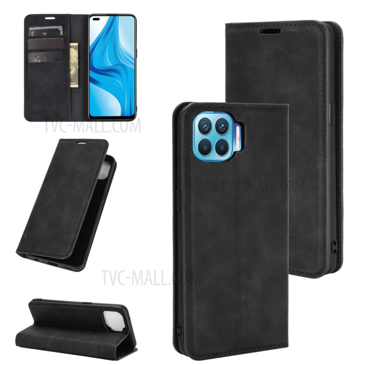 Skin-Touch Auto-absorbed Leather Protective Flip Case Cover for Oppo F17 Pro - Black-1