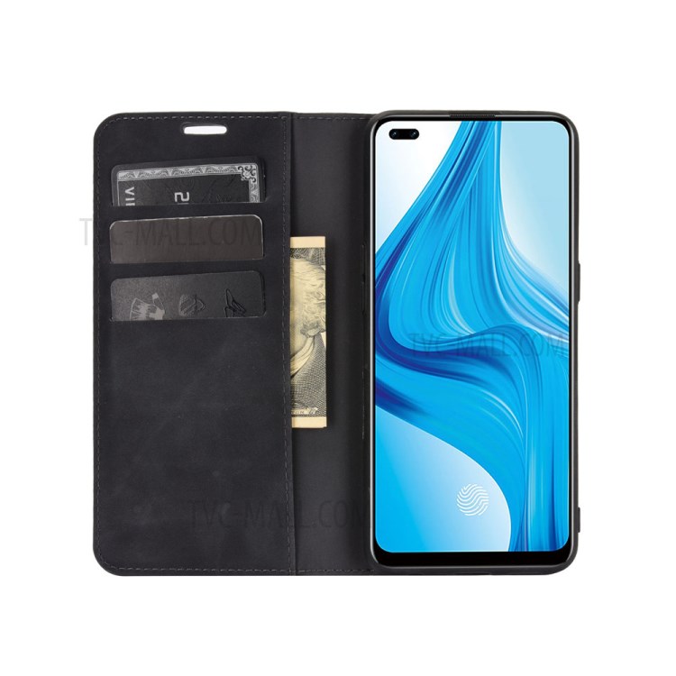Skin-Touch Auto-absorbed Leather Protective Flip Case Cover for Oppo F17 Pro - Black-3