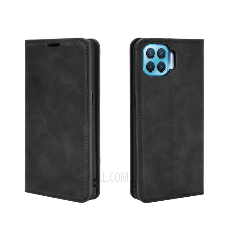 Skin-Touch Auto-absorbed Leather Protective Flip Case Cover for Oppo F17 Pro - Black-5
