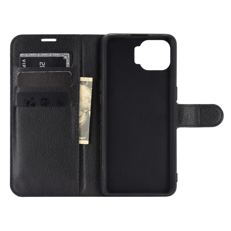 For Oppo F17 Litchi Grain PU Leather Wallet Stand Mobile Phone Shell - Black-2