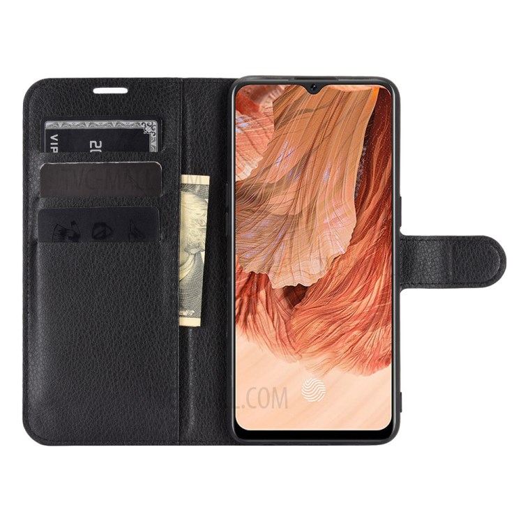 For Oppo F17 Litchi Grain PU Leather Wallet Stand Mobile Phone Shell - Black-3