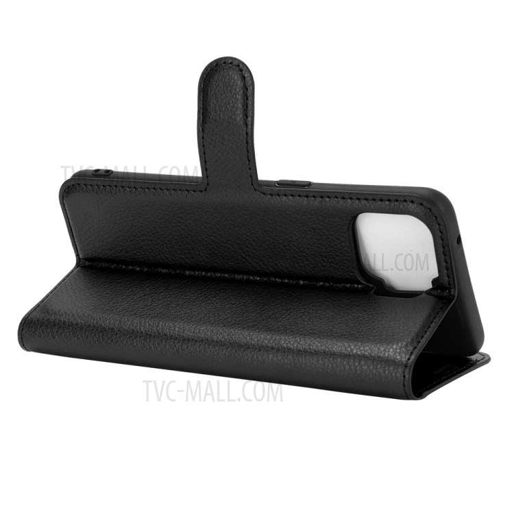 For Oppo F17 Litchi Grain PU Leather Wallet Stand Mobile Phone Shell - Black-4