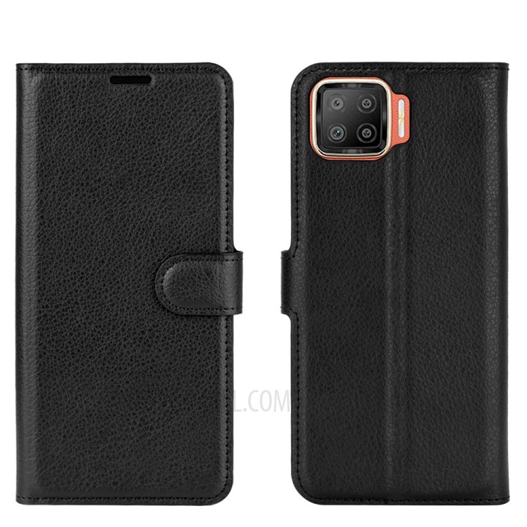For Oppo F17 Litchi Grain PU Leather Wallet Stand Mobile Phone Shell - Black-5