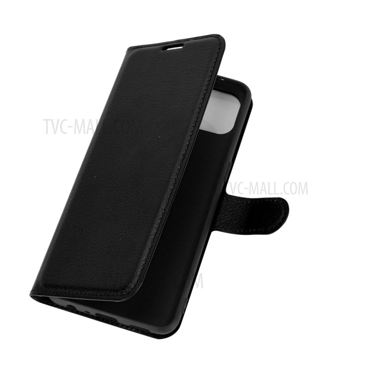For Oppo F17 Litchi Grain PU Leather Wallet Stand Mobile Phone Shell - Black-6