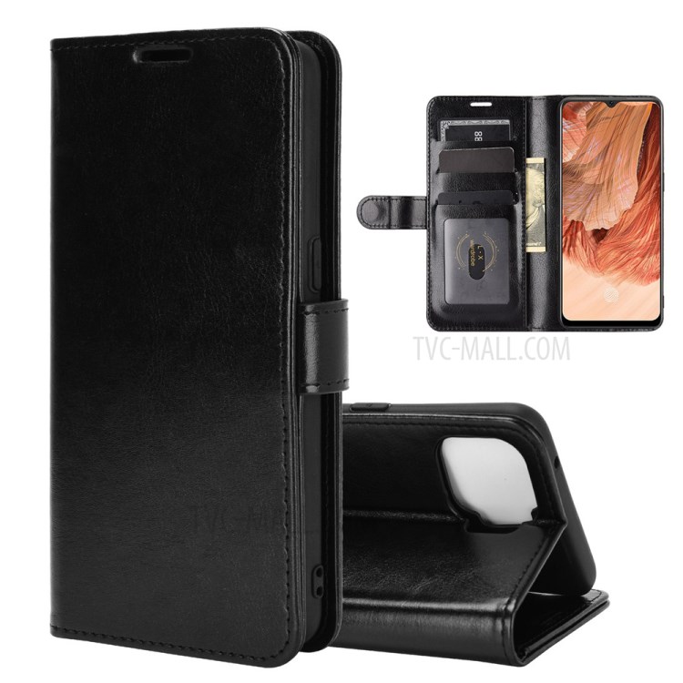 Crazy Horse Wallet Stand Leather Magnetic Shell Case for Oppo F17 - Black-8