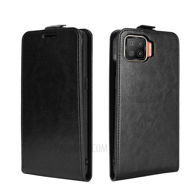 For Oppo F17 Vertical Flip Crazy Horse Leather Shell with Card Holder - Black-4