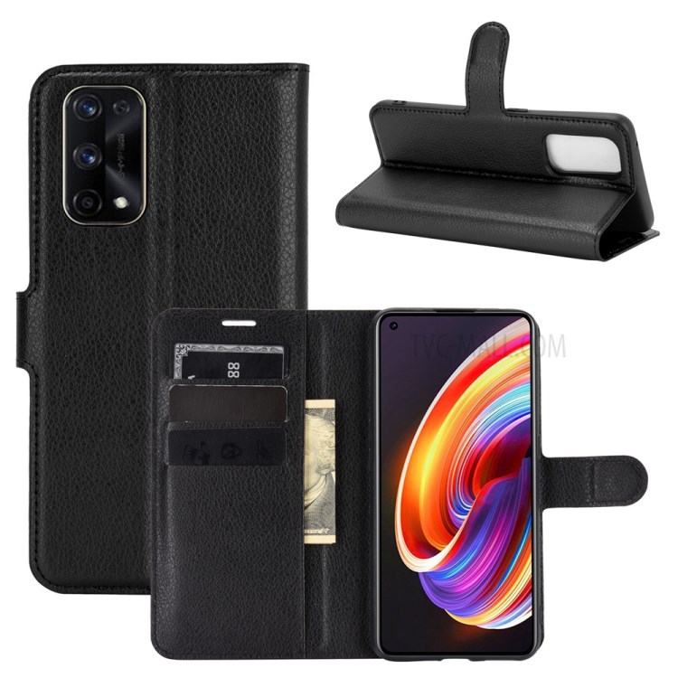 Litchi Texture Leather Wallet Phone Protective Case for Realme X7 Pro 5G / Realme X7 Pro - Black-1