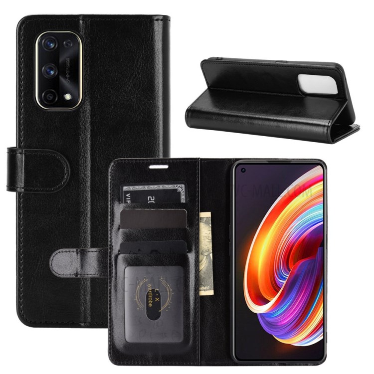 For Realme X7 Pro / Realme X7 Pro 5G Crazy Horse Texture Leather Wallet Case with Supporting Stand - Black-1