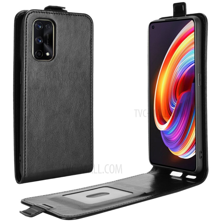 Vertical Flip Crazy Horse Texture Built In Card Holder Leather Cover for Realme X7 Pro / Realme X7 Pro 5G - Black-1